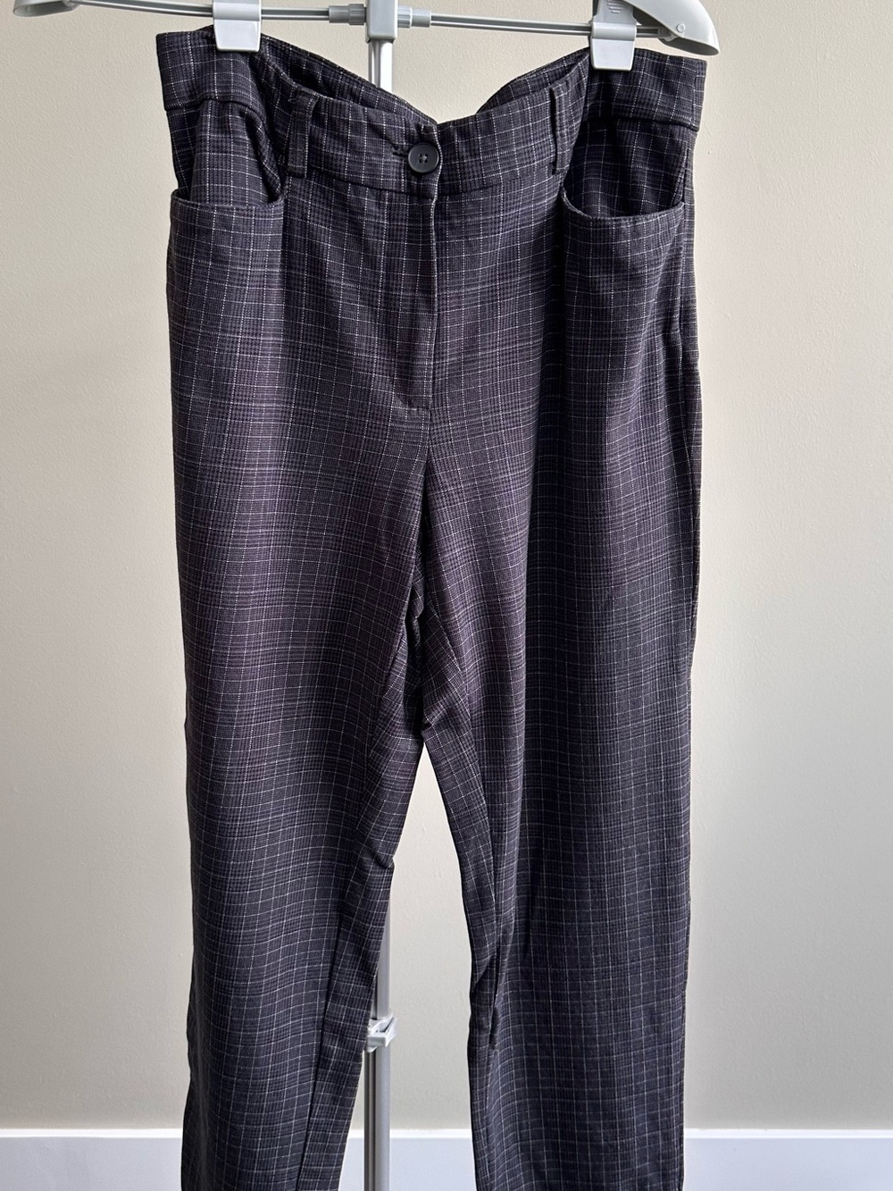 Women’s Checked Pull-On Trousers in Charcoal